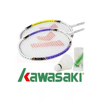 KAWASAKI K-880 碳鋁羽雙拍超值組-紫黃雙色 加贈羽球3入