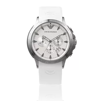 【EMPORIO ARMANI】義大利精品-時尚運動白色潮款錶帶石英男錶 AR5850