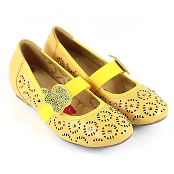 ◤Green Phoenix◥真皮雕花簍空蘋果鑽飾彈性帶休閒鞋36黃色