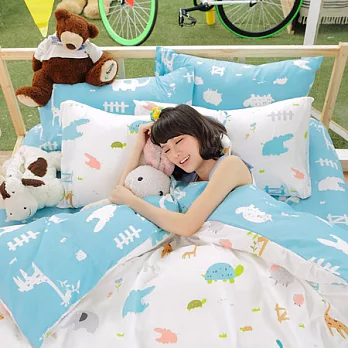 cheri【動物樂園】單人二件組床包/枕套-藍
