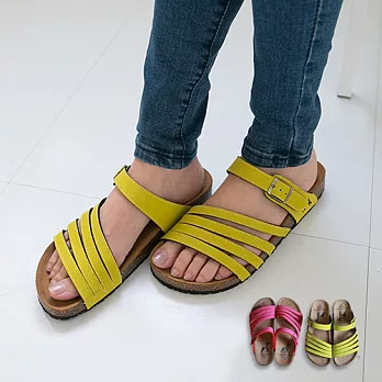 ◤Green Phoenix◥歐美休閒風層次線條柏肯拖鞋38黃色