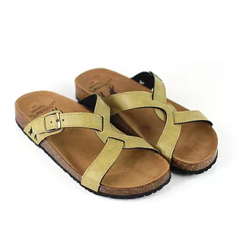 ◤Green Phoenix◥簡約風格交錯皮扣柏肯拖鞋36綠色