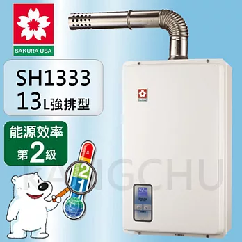 櫻花牌SH-1333(NG1/FE式)數位恆溫13L強制排氣熱水器天然瓦斯