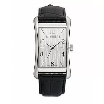 【BURBERRY】英國倫敦精品-精工超薄銀白色真皮男錶- BU3002