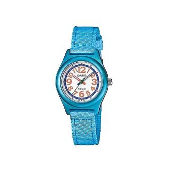 CASIO 繽紛色系亮一夏帆布帶造型指針腕錶-水藍-LTR-19B-2B1VDF