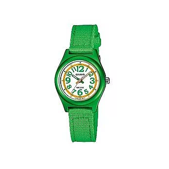 CASIO 繽紛色系亮一夏帆布帶造型指針腕錶-綠-LTR-19B-3BVDF