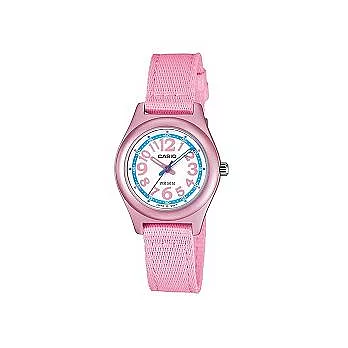 CASIO 繽紛色系亮一夏帆布帶造型指針腕錶-粉紅-LTR-19B-4B1VDF