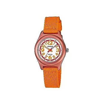 CASIO 繽紛色系亮一夏帆布帶造型指針腕錶-橘-LTR-19B-4B3VDF