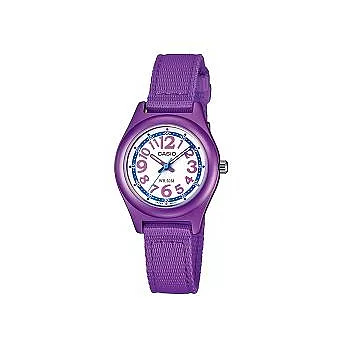 CASIO 繽紛色系亮一夏帆布帶造型指針腕錶-紫-LTR-19B-6BVDF