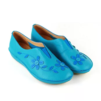 ◤Green Phoenix◥繽紛花漾舒適真皮休閒鞋5.5藍色