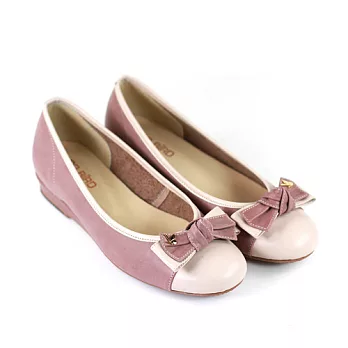 ◤Green Phoenix◥台灣製真皮蝴蝶結拼色楔型包鞋7.5紫色