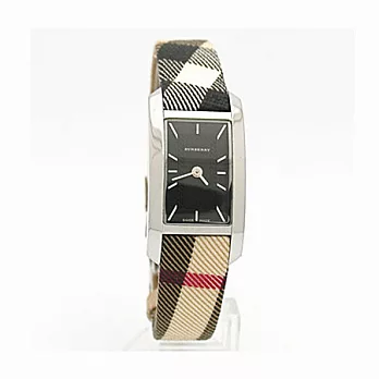 【BURBERRY 】英國倫敦精品- 手錶皮帶格紋 方形黑色石英女表BU1060