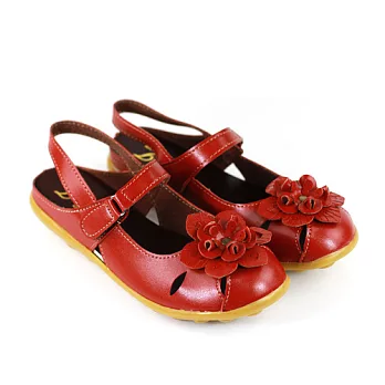 ◤Green Phoenix◥造型花朵側黏扣休閒涼鞋36紅色