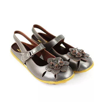 ◤Green Phoenix◥造型花朵側黏扣休閒涼鞋37灰色