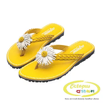 Octapus甜蜜花之戀牛皮編織涼鞋-俏麗黃兒童款17.5黃色