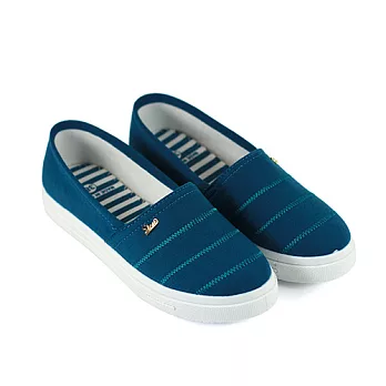 ◤Green Phoenix◥休閒條紋懶人帆布鞋36藍色