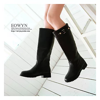 EOWYN．韓系時尚簡約皮質低跟長筒靴/黑色37/黑色39/棕色38/EX1624-366(現貨)37黑色37