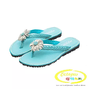 Octapus甜蜜花之戀牛皮編織涼鞋-天空藍兒童款17.5藍色