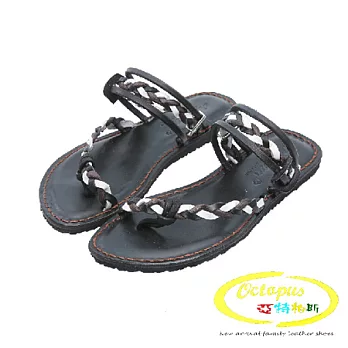 Octapus羅馬假期牛皮編織涼鞋-經典黑兒童款17.5黑色