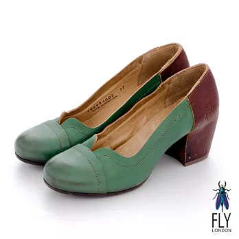 Fly London(女)★領子 圓頭雙色粗跟高跟鞋 - 36湖水綠