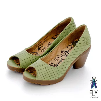 Fly London(女)★精靈 小羊皮魚口粗跟高跟鞋 - 37春水綠