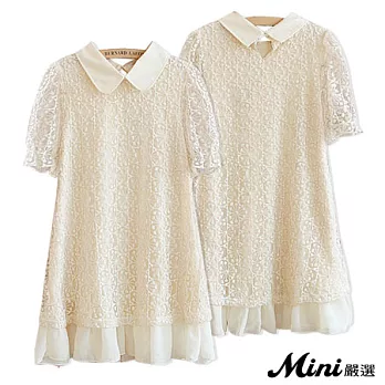 洋裝 蕾絲娃娃領雪紡下擺連身裙-Mini嚴選-FREE*