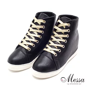 【Messa米莎】韓系搖滾骷顱頭綁帶內增高鞋35黑色