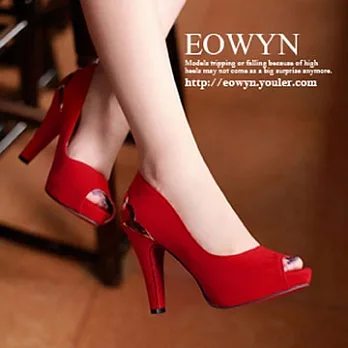 EOWYN。韓系時尚簡約金屬配飾魚口高跟鞋/紅色37/EX2205-808(現貨)37紅色37