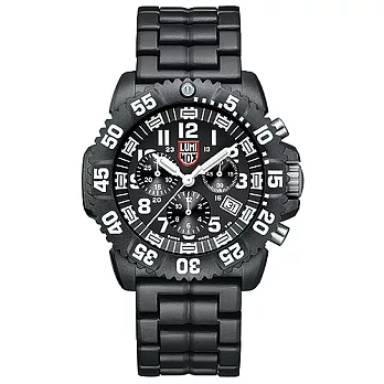 LUMINOX 雷明時海豹部隊超輕量鍊帶三眼計時腕錶-黑x白時標/44mm