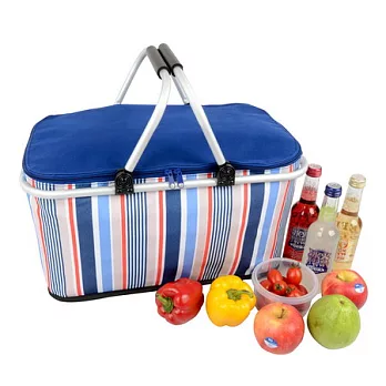 【LIFECODE】海軍風折疊保冰提籃/購物籃/保溫袋/保冷袋 (藍色)