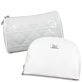 Dior 迪奧 透白Beaute皮革美妝包+經典菱格紋漆皮化妝包(灰)