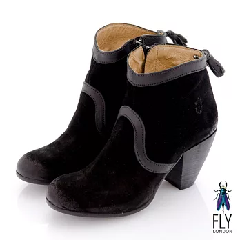 Fly London(女)★TINA 踝上短靴反毛皮粗跟流蘇短靴 - 36漾黑