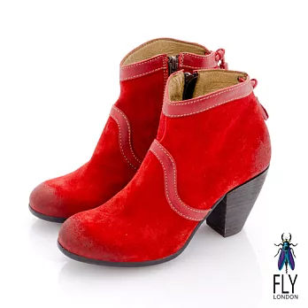 Fly London(女)★TINA 踝上短靴反毛皮粗跟流蘇短靴 -36玫紅