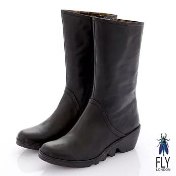 Fly London(女)★MONA植染牛皮簡潔歐式中筒靴 -38黑