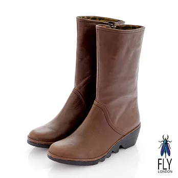 Fly London(女)★MONA植染牛皮簡潔歐式中筒靴 -37深咖