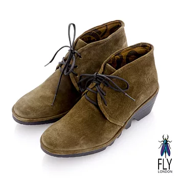 Fly London(女)★牛津短靴 綁帶式小坡跟反牛皮短筒靴 -36橄欖綠