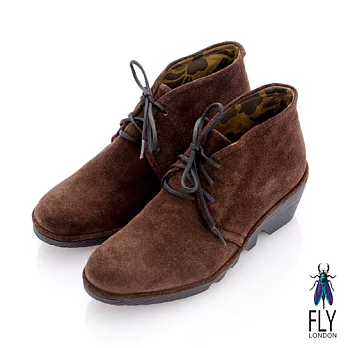 Fly London(女)★牛津短靴 綁帶式小坡跟反牛皮短筒靴 -36冬情咖