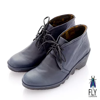 Fly London(女)★牛津短靴 綁帶式小坡跟牛皮短筒靴 -37海藍