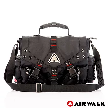 【美國 AIRWALK】三叉扣方形側背中包 (共三色)黑底紅