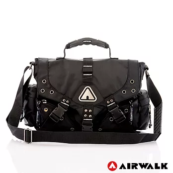 【美國 AIRWALK】三叉扣方形側背中包 (共三色)黑底灰