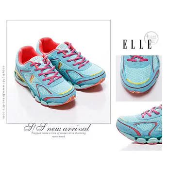 ELLE active 亮彩潮流。異材質混搭運動休閒鞋_藍35藍色