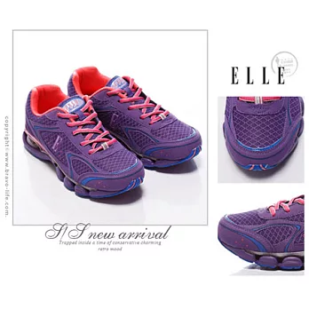 ELLE active 亮彩潮流。異材質混搭運動休閒鞋_紫35紫色