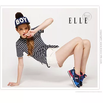 ELLE active 亮彩潮流。異材質混搭運動休閒鞋_藍36藍色