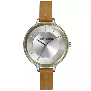 Hush Puppies 美式復古潮流女錶-黑/35mm黃色