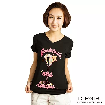 【TOP GIRL】酒杯圖印長版上衣-女S星漾黑