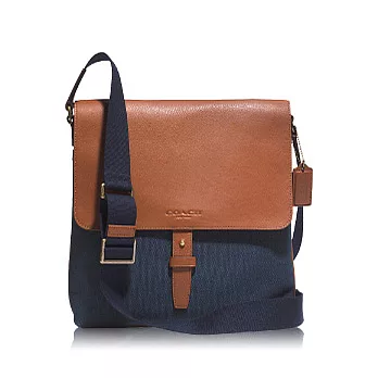 COACH Men’s Bags 皮革/帆布材質多功能斜背書包_ 咖啡/藍色