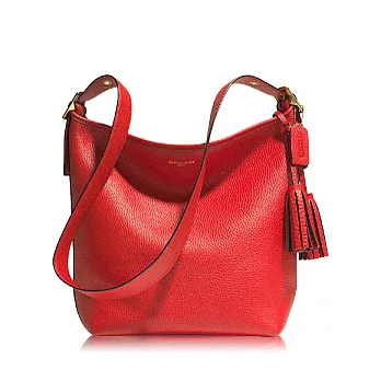 COACH 高質感荔枝紋皮革流蘇配飾肩背/斜背包_橘紅色