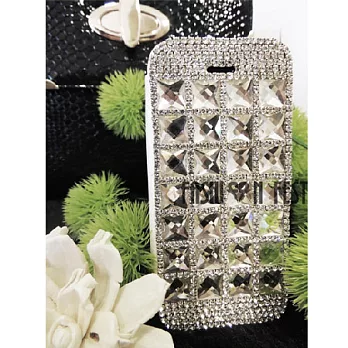 [BONE。BONE ]iPhone5/5s手機保護皮套。簡單時尚方塊水晶鑲鑽-白色#001