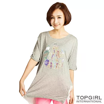 【TOP GIRL】兩側拼接造型圓領T-女S質感灰