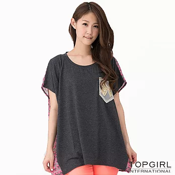 【TOP GIRL】豹紋拼接造型圓領T-女S麻灰黑